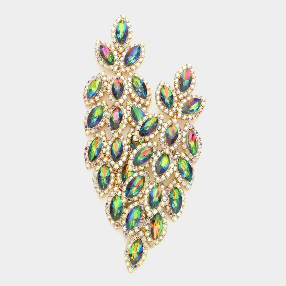 Vitrail Marquise Crystal Leaf Drop Dangle Earrings 3.25" Chandelier Evening